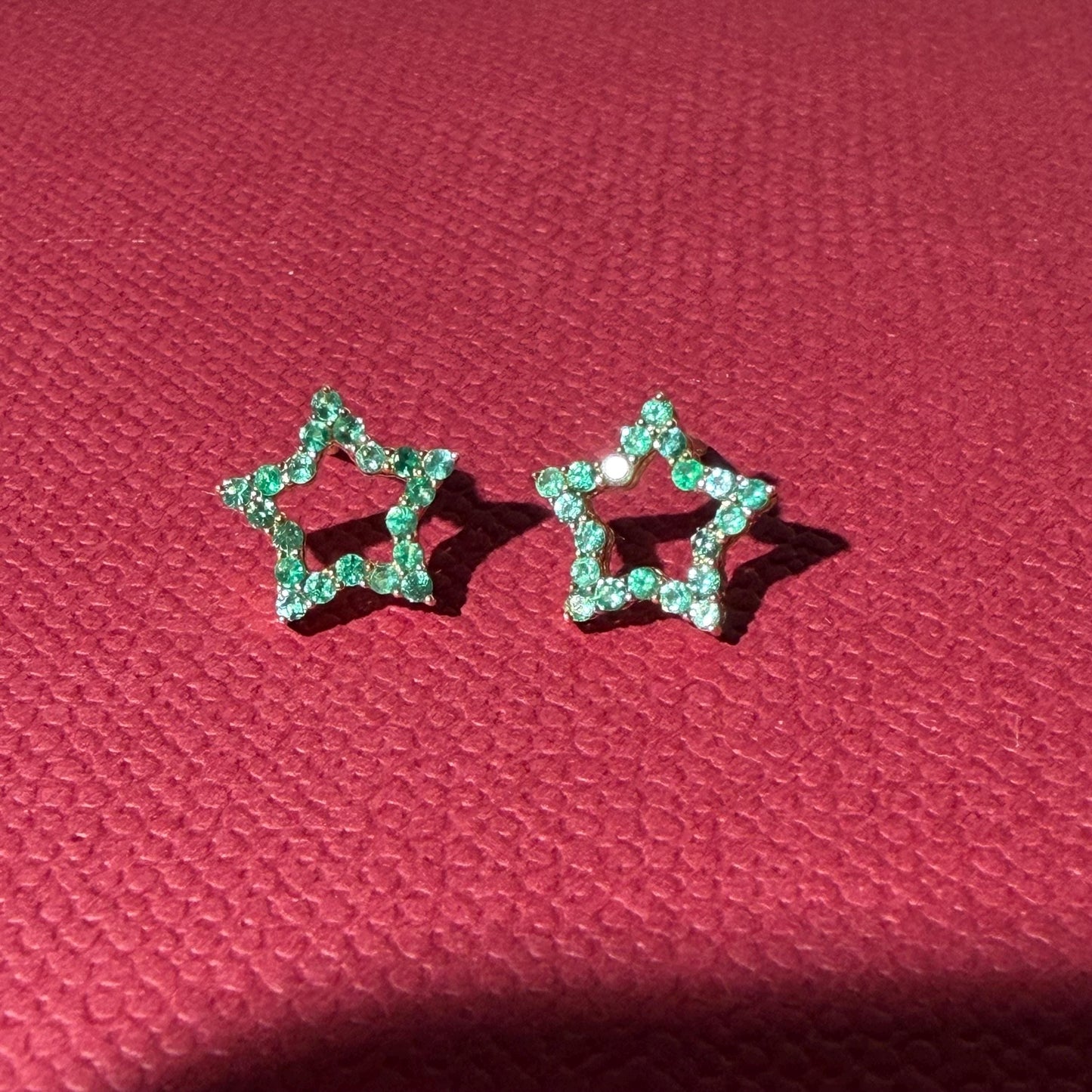 10K Yellow Gold Emerald Star Stud Earrings with Screw Backs