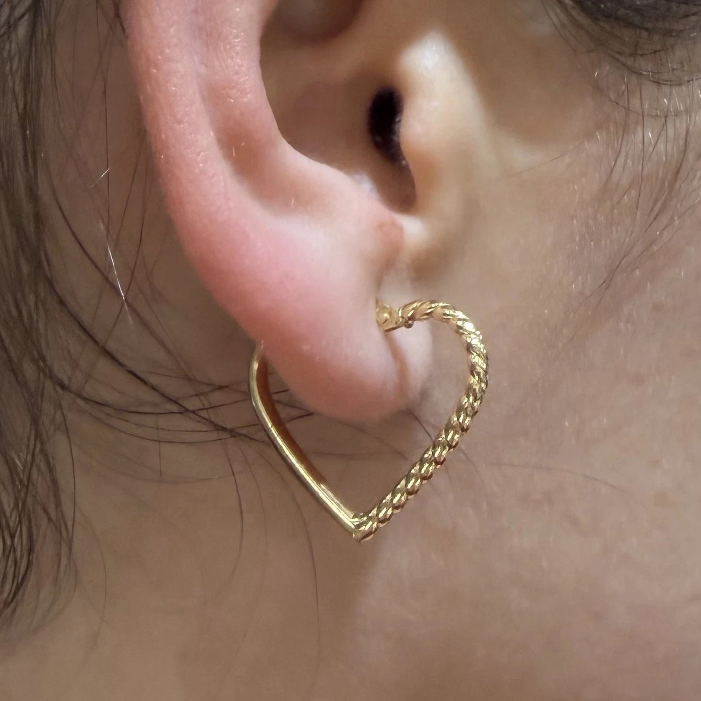 14K Real Gold Heart Hoop Earrings .90”