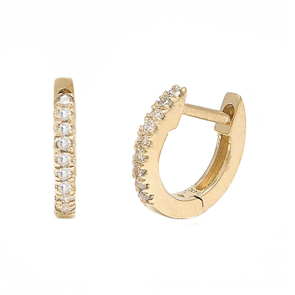 14K Yellow Gold Natural Pave Diamond Huggies 9mm