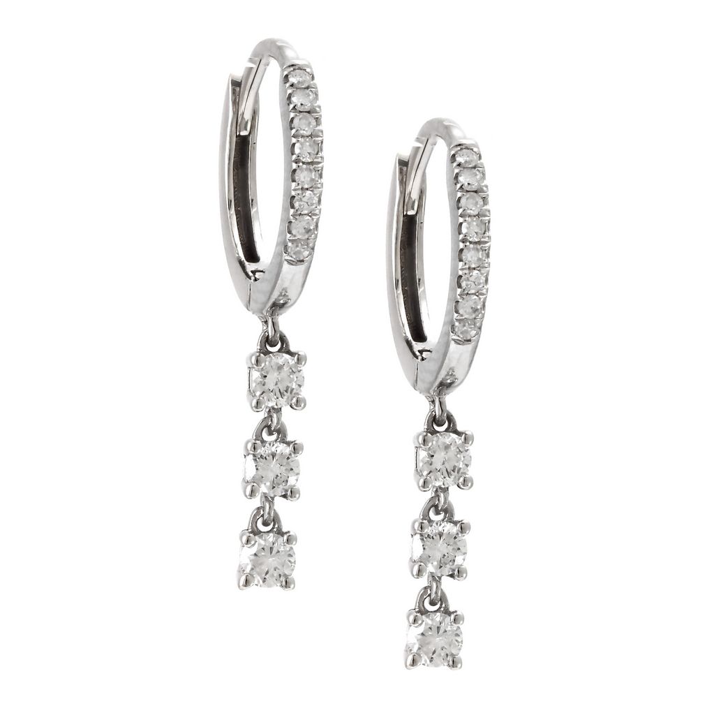 14K White Gol Round Prong Natural Diamond Earring with drop diamonds