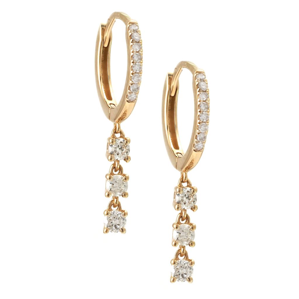 14K Yellow Gold Round Prong Natural Diamond Earring with drop diamonds