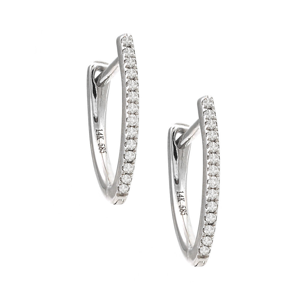 14K White Gold Natural Pave Diamond Huggies Earring13mm