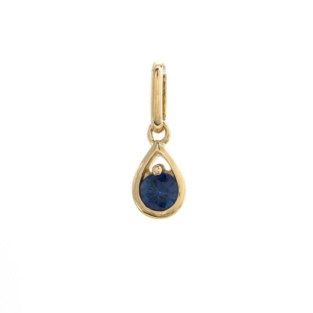 14K Real Solid Yellow Gold Teardrop Bezel Sapphire Pendant 13.65mm