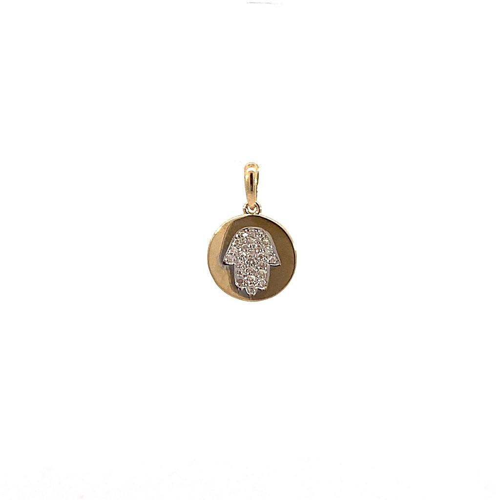 14K Real Yellow Single Pave Diamond Pendant 10mm