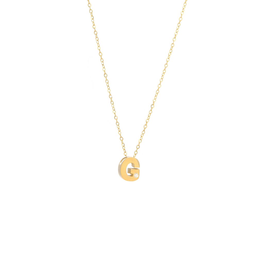 14K Yellow Gold Diamond G Initial Letter Minimalist Necklace 16"-18"