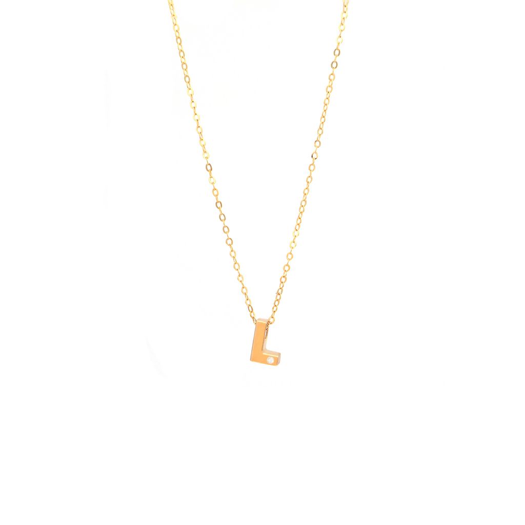 14K Yellow Gold Diamond L Initial Letter Minimalist Necklace 16"-18"