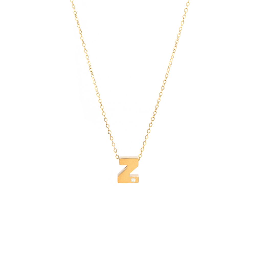 14K Yellow Gold Diamond Z Initial Letter Minimalist Necklace 16"-18"