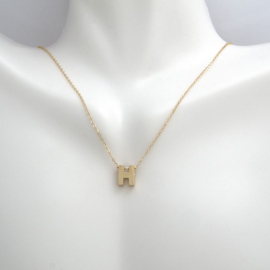 14k Gold Yellow Gold H Initial Letter Minimalist Necklace 16"-18"