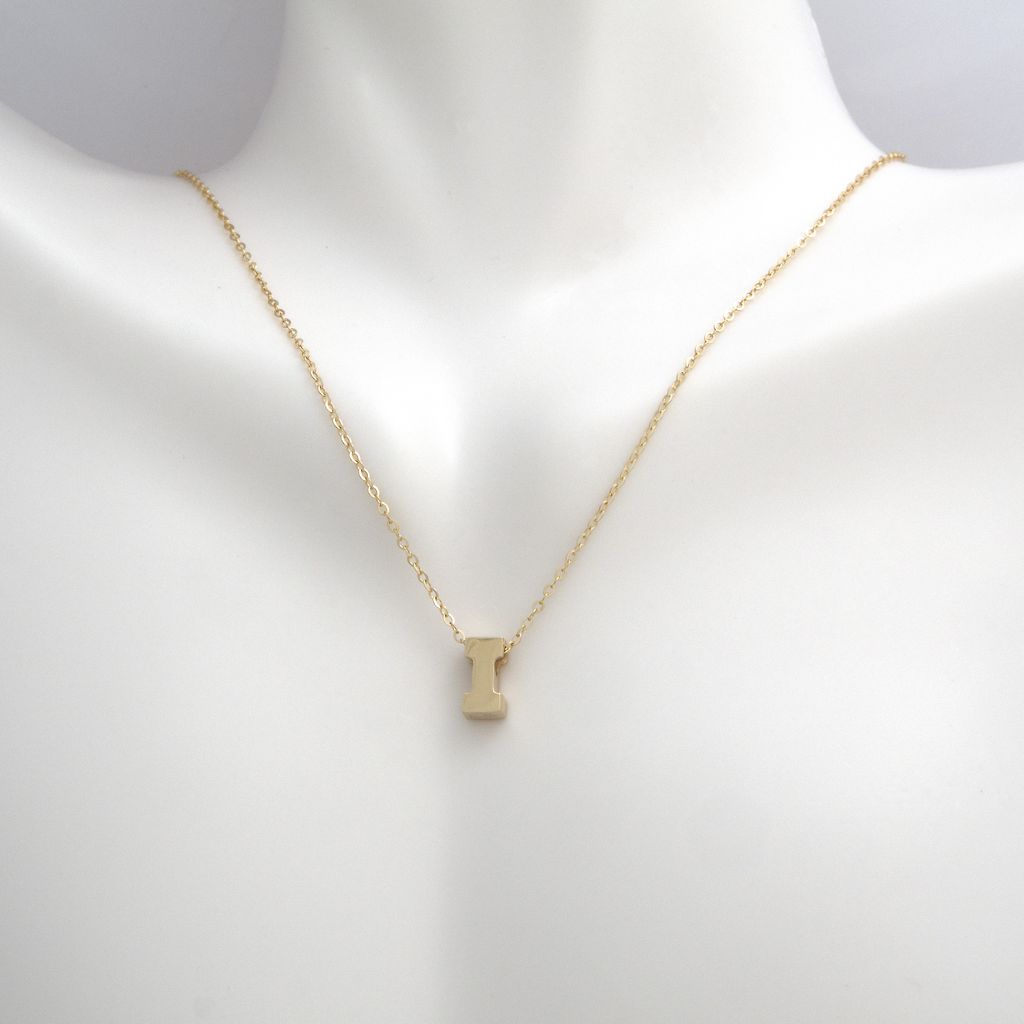 14k Gold Yellow Gold I Initial Letter Minimalist Necklace 16"-18"