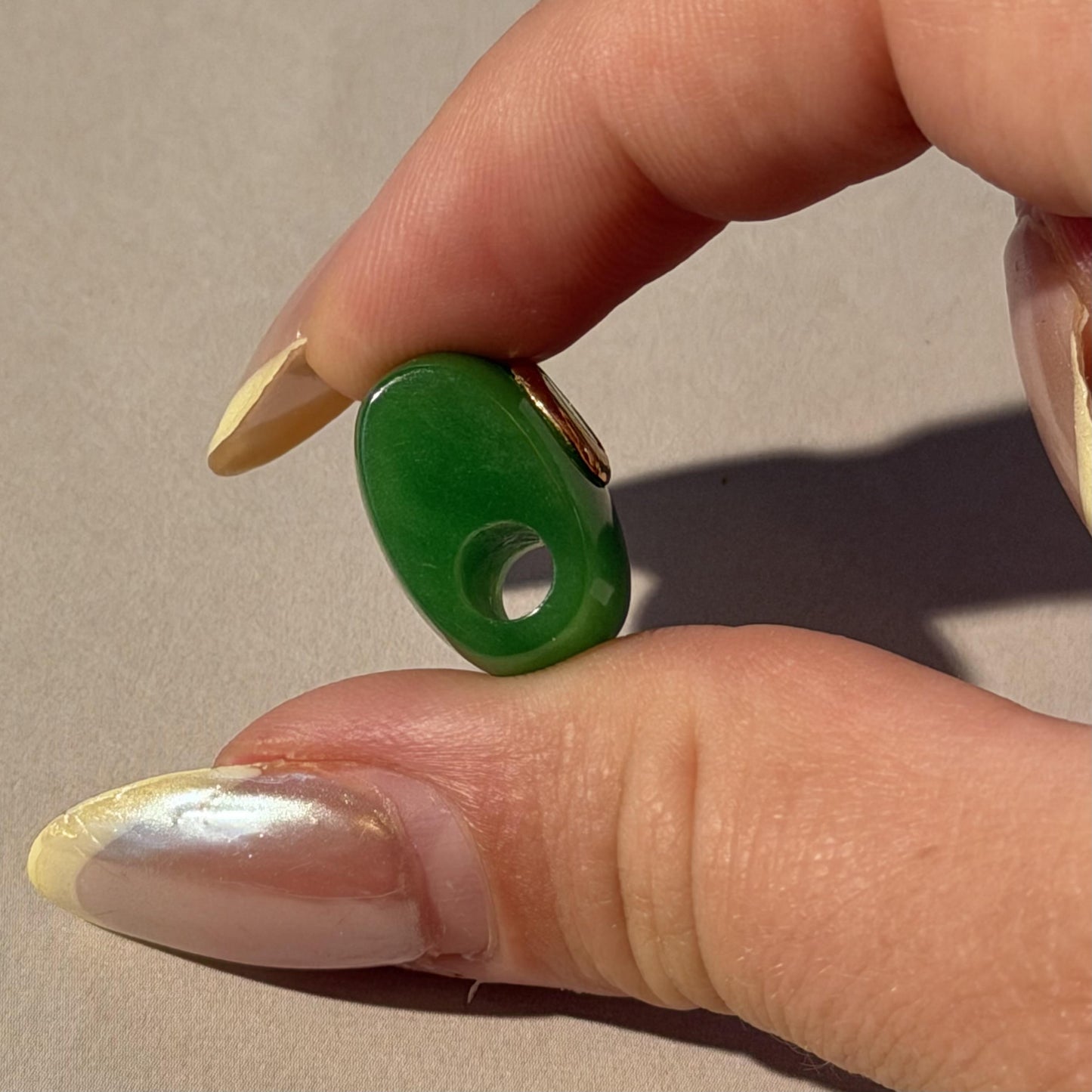 14K Real Gold Green Jade & Peridot Pendant Necklace 17mm x 13mm