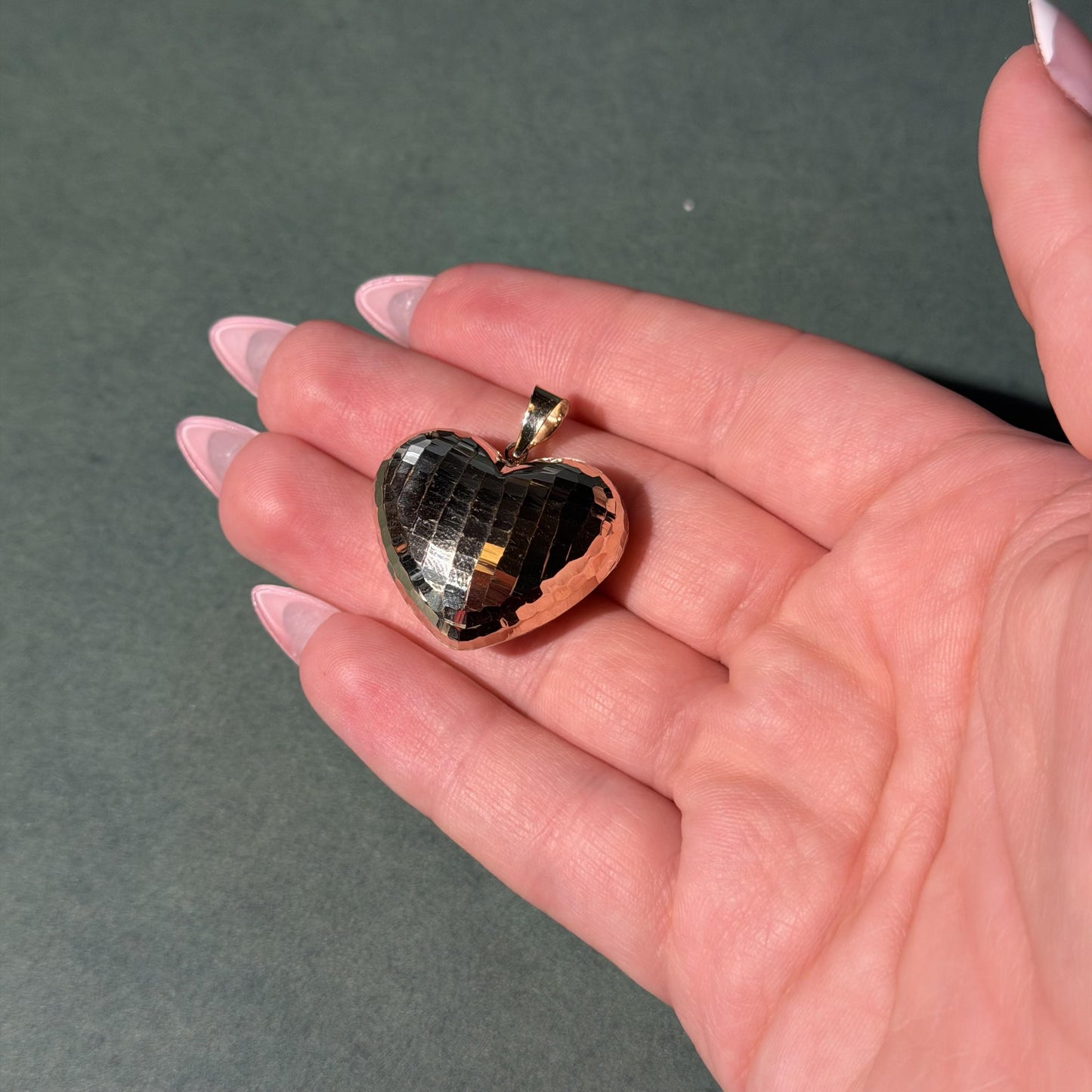 10K Real Yellow Gold Disclo Puffy Heart Pendant Charm