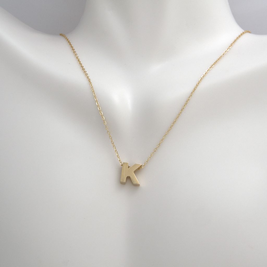 14k Gold Yellow Gold K Initial Letter Minimalist Necklace 16"-18"
