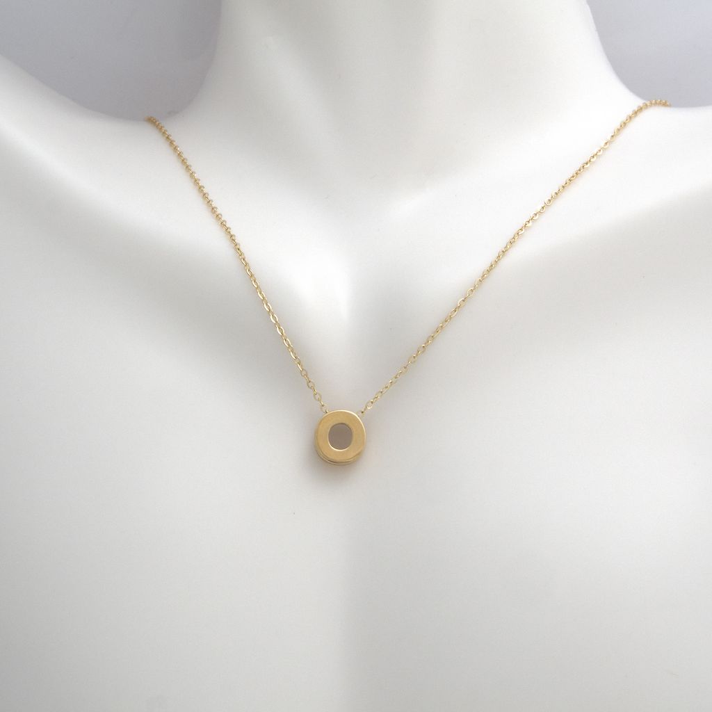 14k Gold Yellow Gold O Initial Letter Minimalist Necklace 16"-18"