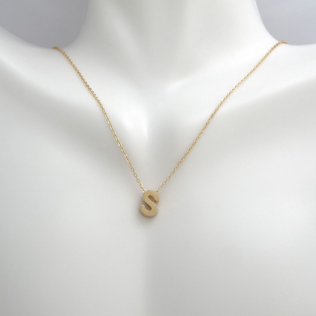 14k Gold Yellow Gold S Initial Letter Minimalist Necklace 16"-18"