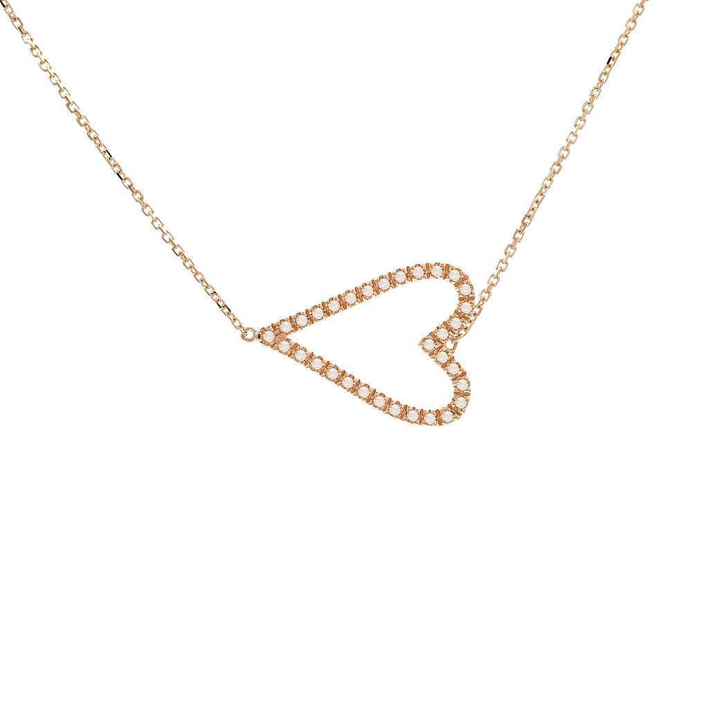 14K Real Yellow Heart Side Way Single Micro Pave Diamond Necklace 16+2″