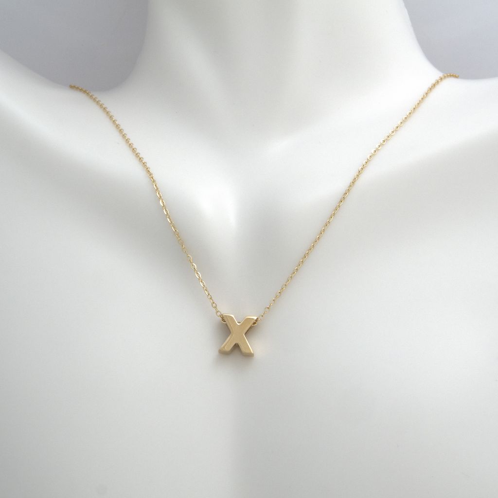 14k Gold Yellow Gold X Initial Letter Minimalist Necklace 16"-18"
