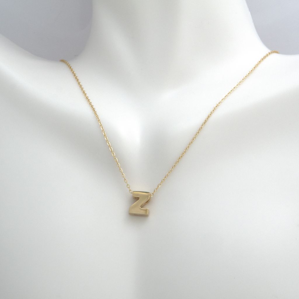 14k Gold Yellow Gold Z Initial Letter Minimalist Necklace 16"-18"