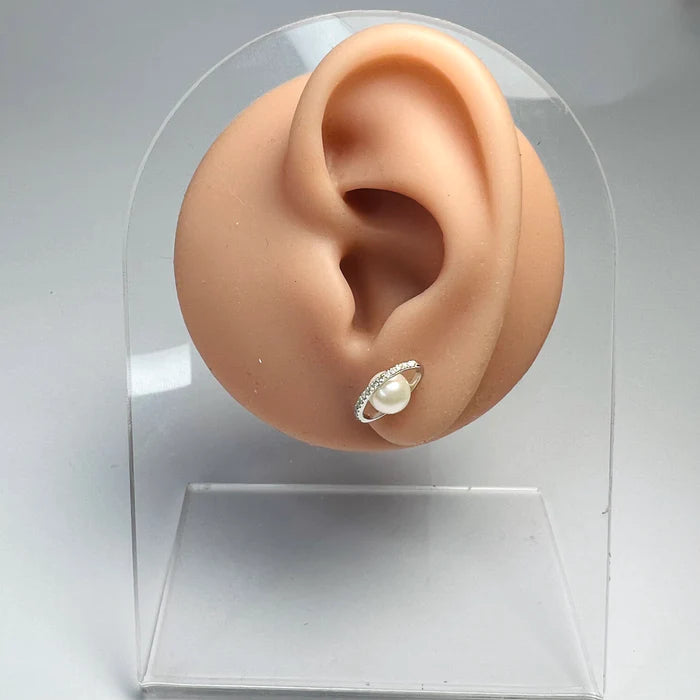 14K White Gold Pearl Pave Natural Diamond Planet Earrings6x12mm