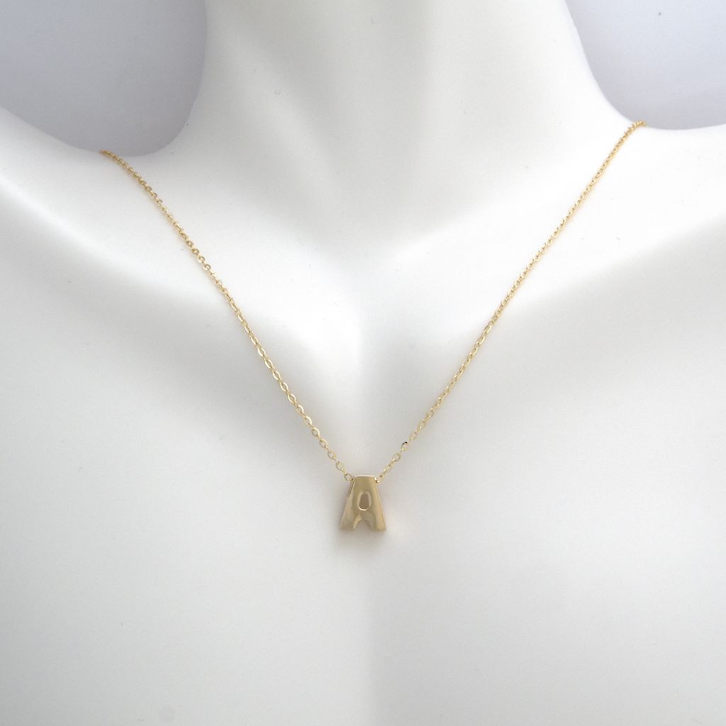 14k Gold Yellow Gold A Initial Letter Minimalist Necklace 16"-18"