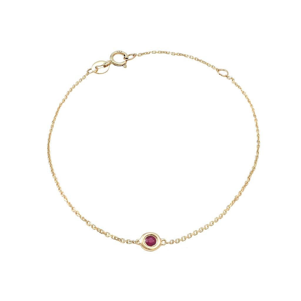 14K Real Yellow Gold Classic Round Bezel Ruby Bracelet 6+1″