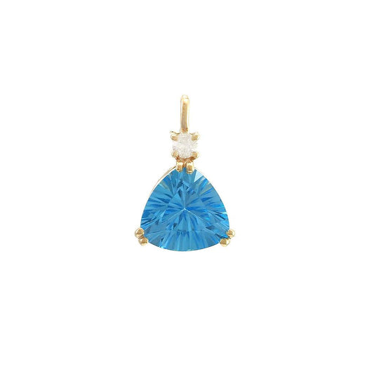 14K Real Yellow Gold Fashion Trillion Prong Blue Topaz Pendant 8x12mm