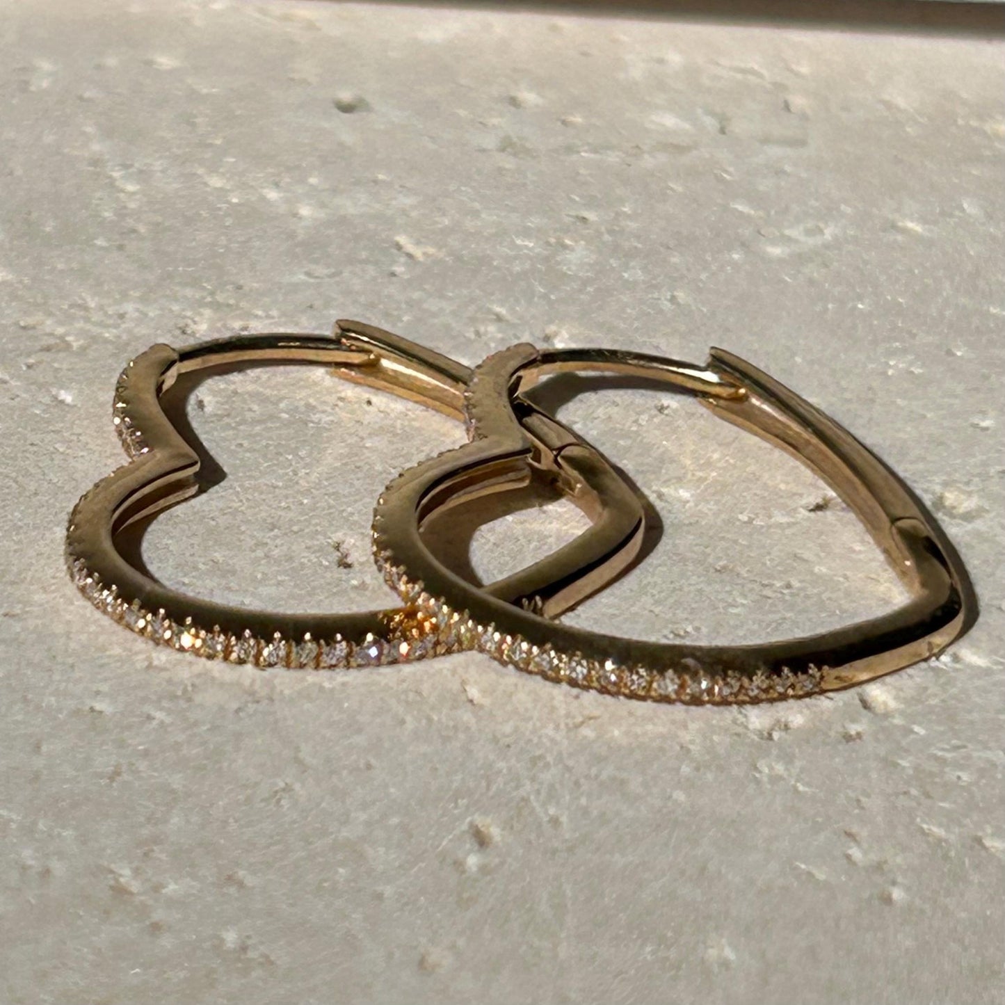 10K Solid Gold Heart Hoop Earrings, Natural Diamond Accent, Minimalist Jewelry