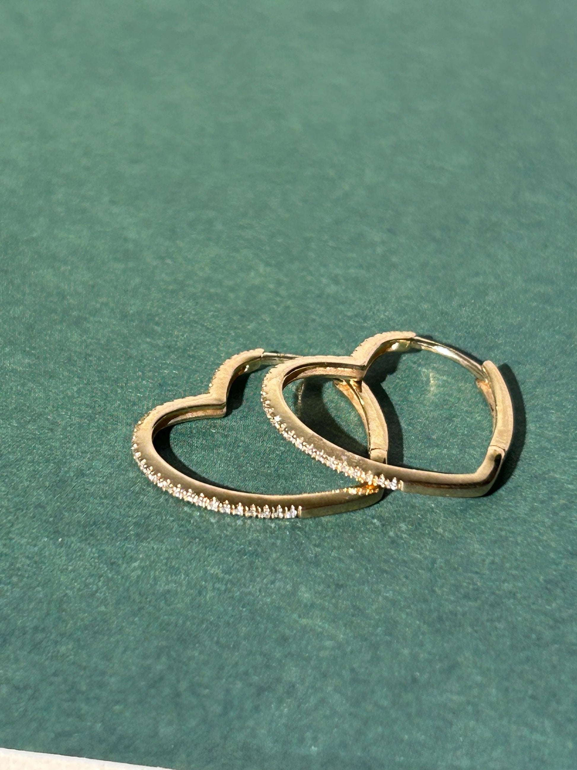 10K Solid Gold Heart Hoop Earrings, Natural Diamond Accent, Minimalist Jewelry