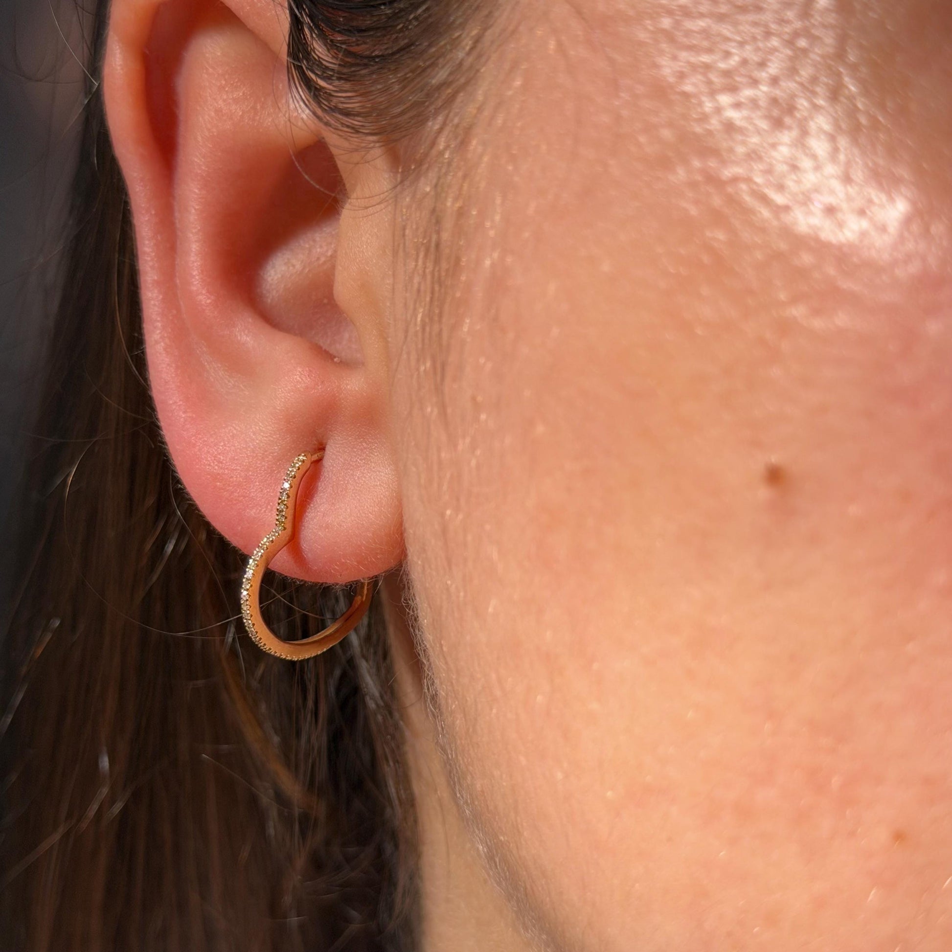 10K Solid Gold Heart Hoop Earrings, Natural Diamond Accent, Minimalist Jewelry