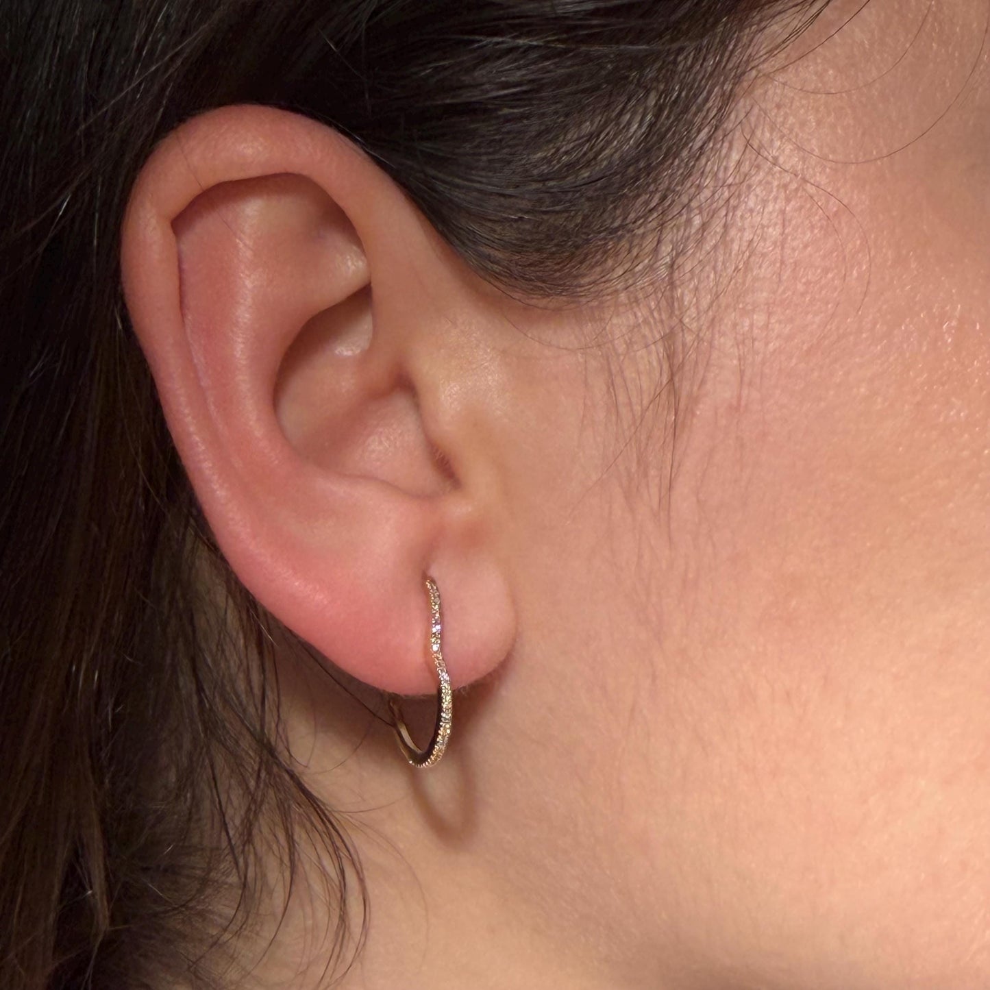 10K Solid Gold Heart Hoop Earrings, Natural Diamond Accent, Minimalist Jewelry