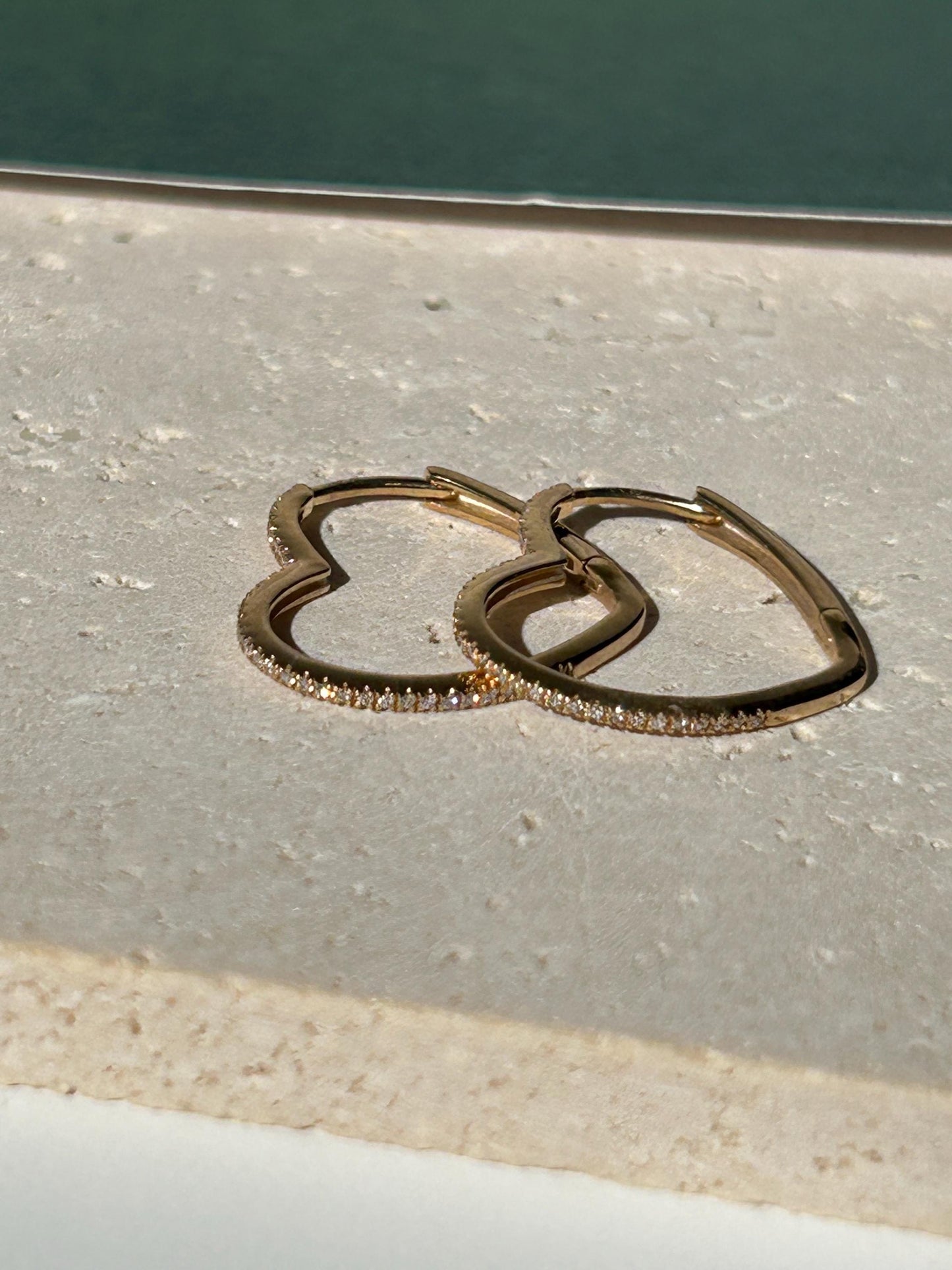 10K Solid Gold Heart Hoop Earrings, Natural Diamond Accent, Minimalist Jewelry