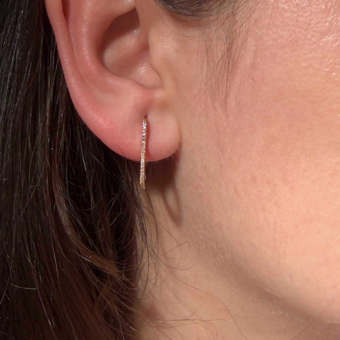 10K Solid Gold Heart Hoop Earrings, Natural Diamond Accent, Minimalist Jewelry
