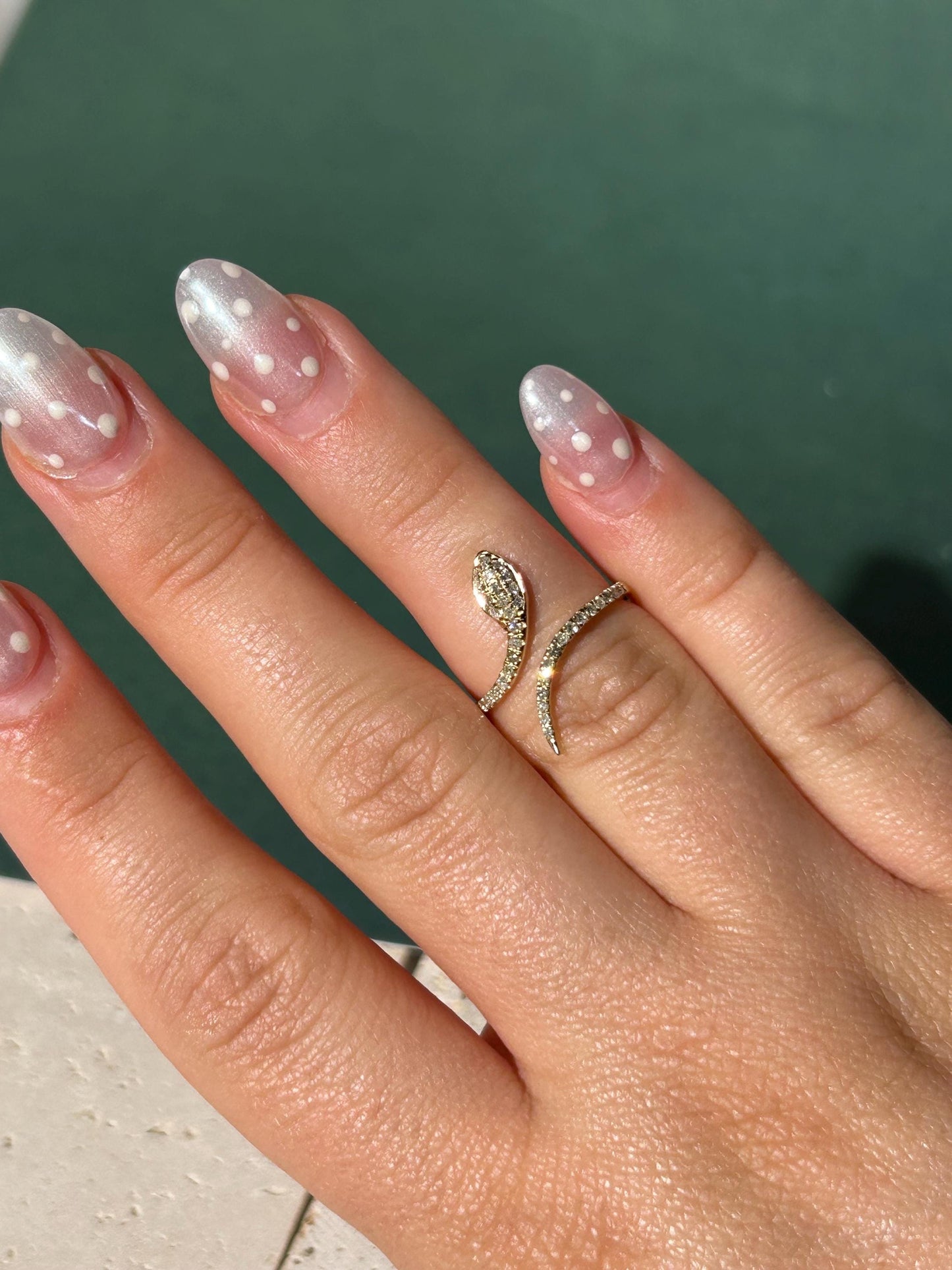 10K Solid Gold Pavé Diamond Snake Ring, Adjustable Size 5.5-7 Wrap Statement