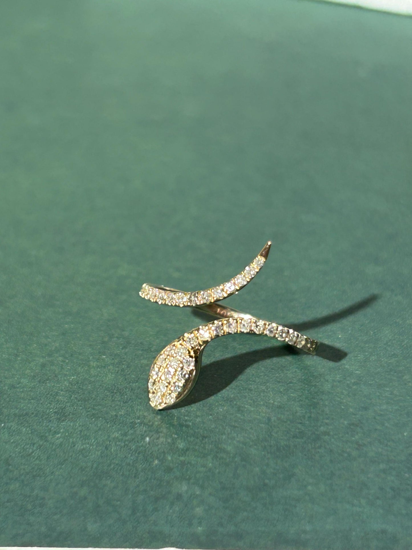 10K Solid Gold Pavé Diamond Snake Ring, Adjustable Size 5.5-7 Wrap Statement