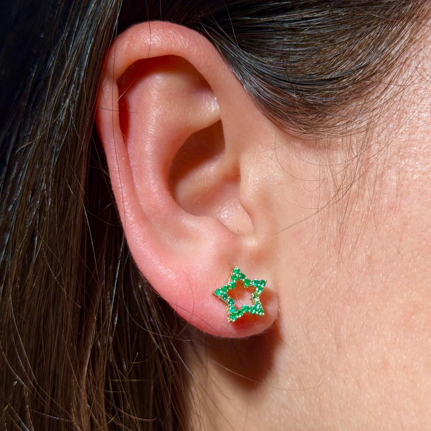 10K Yellow Gold Emerald Star Stud Earrings with Screw Backs