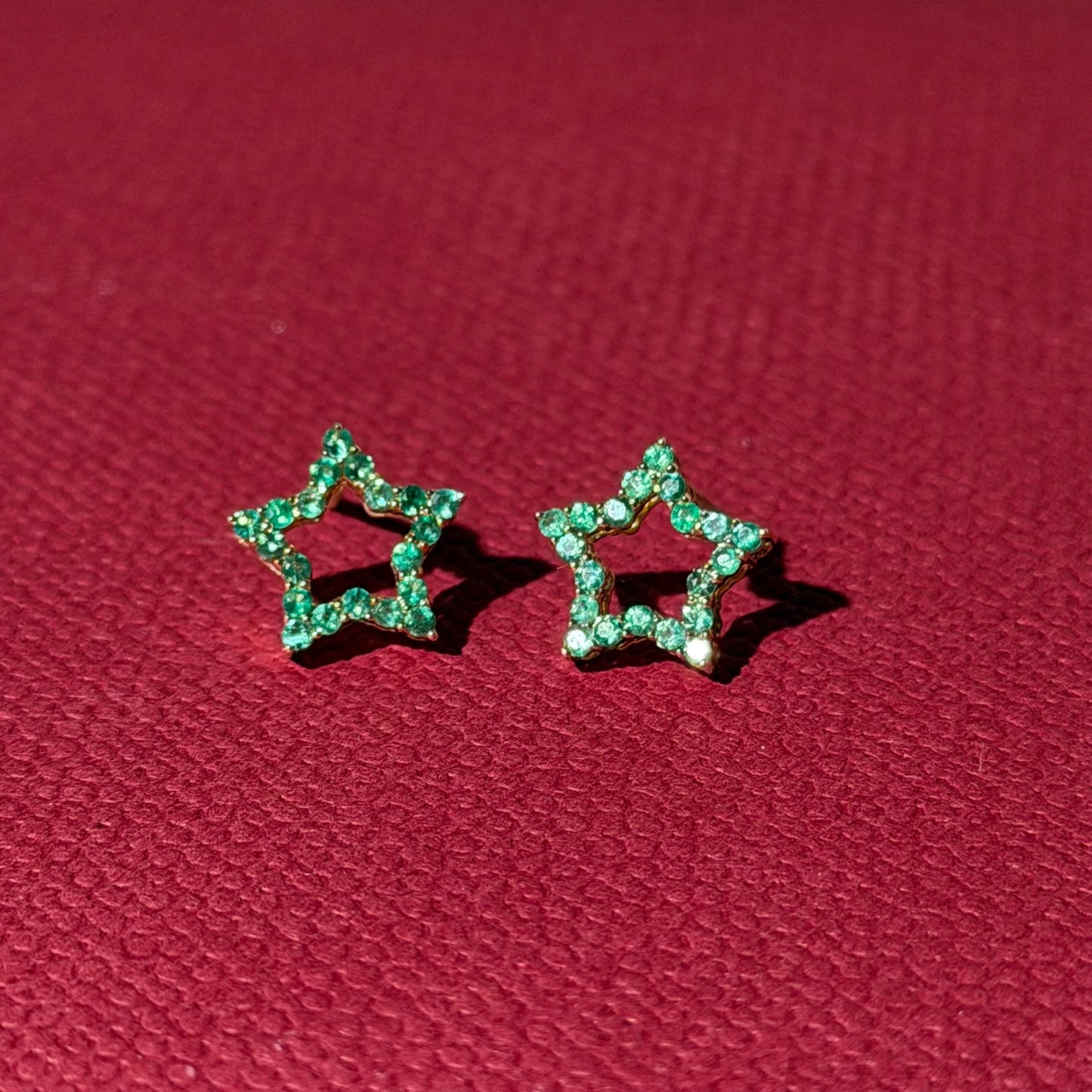 10K Yellow Gold Emerald Star Stud Earrings with Screw Backs