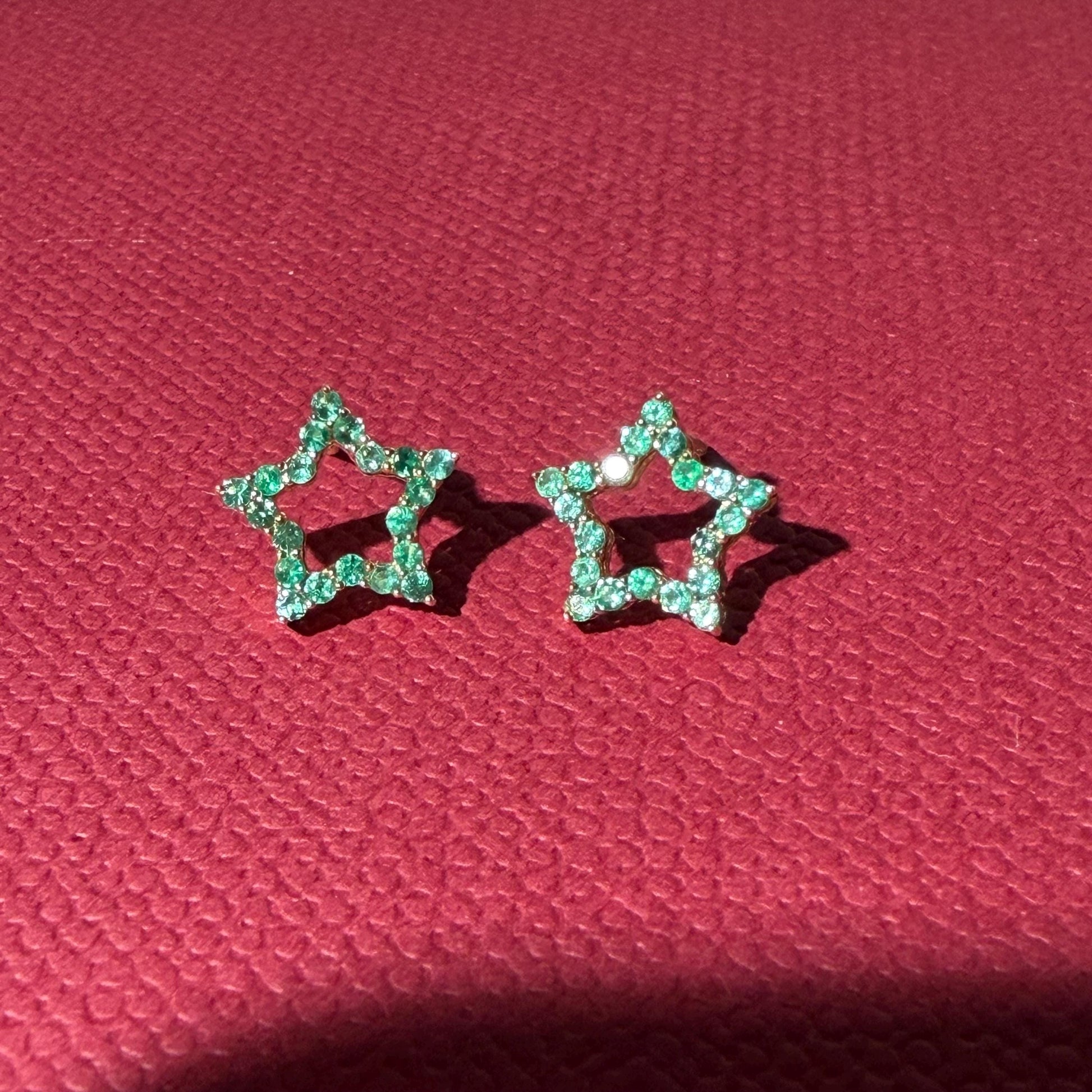 10K Yellow Gold Emerald Star Stud Earrings with Screw Backs