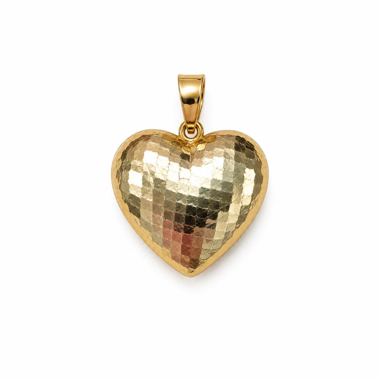 10K Real Yellow Gold Disclo Puffy Heart Pendant Charm