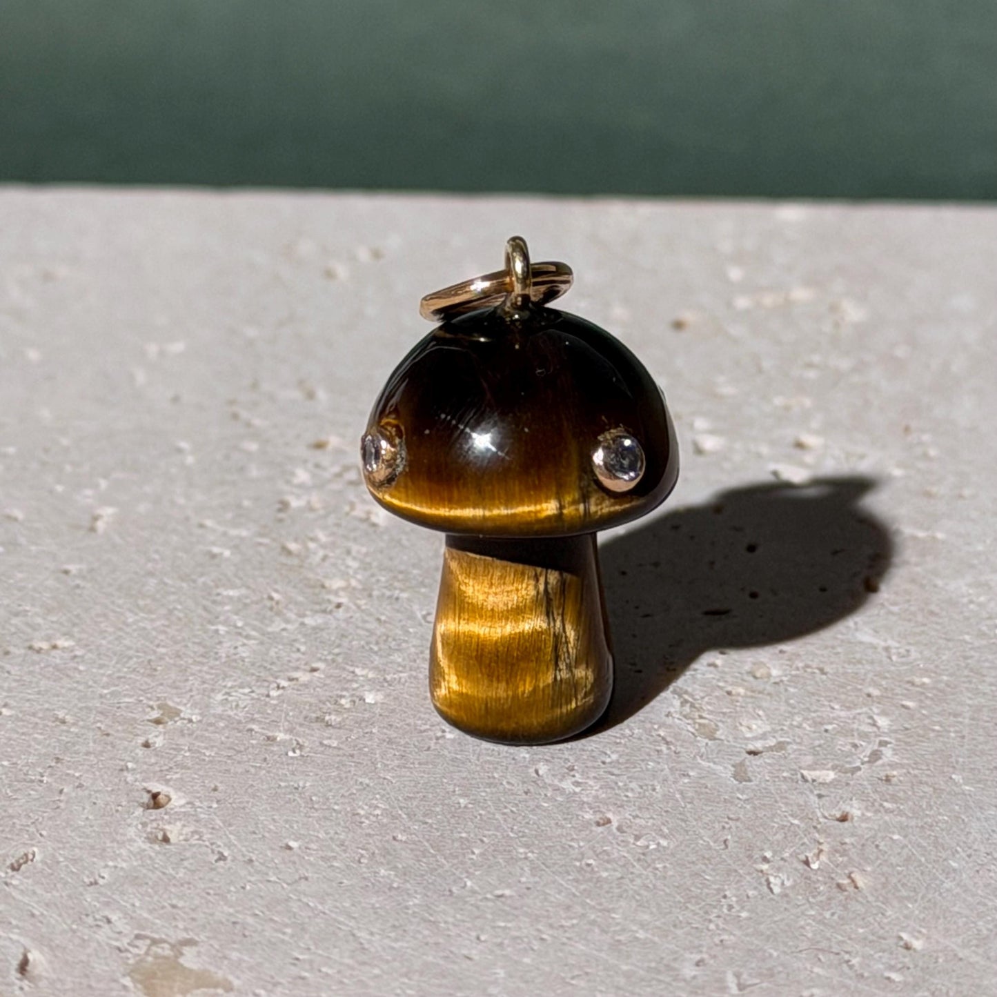14K Gold Tiger Eye Mushroom Charm with Natural Diamonds – Whimsical Fine