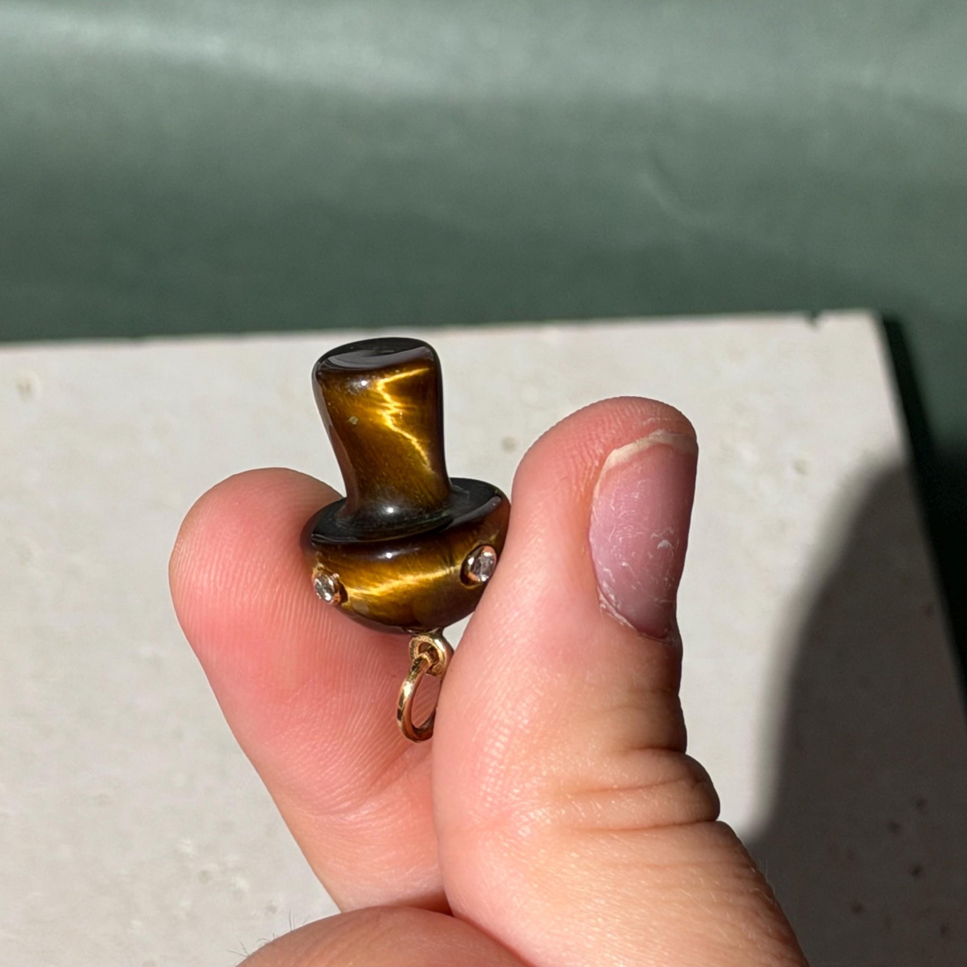 14K Gold Tiger Eye Mushroom Charm with Natural Diamonds – Whimsical Fine