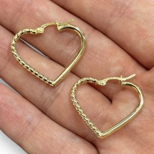14K Real Gold Heart Hoop Earrings .90”