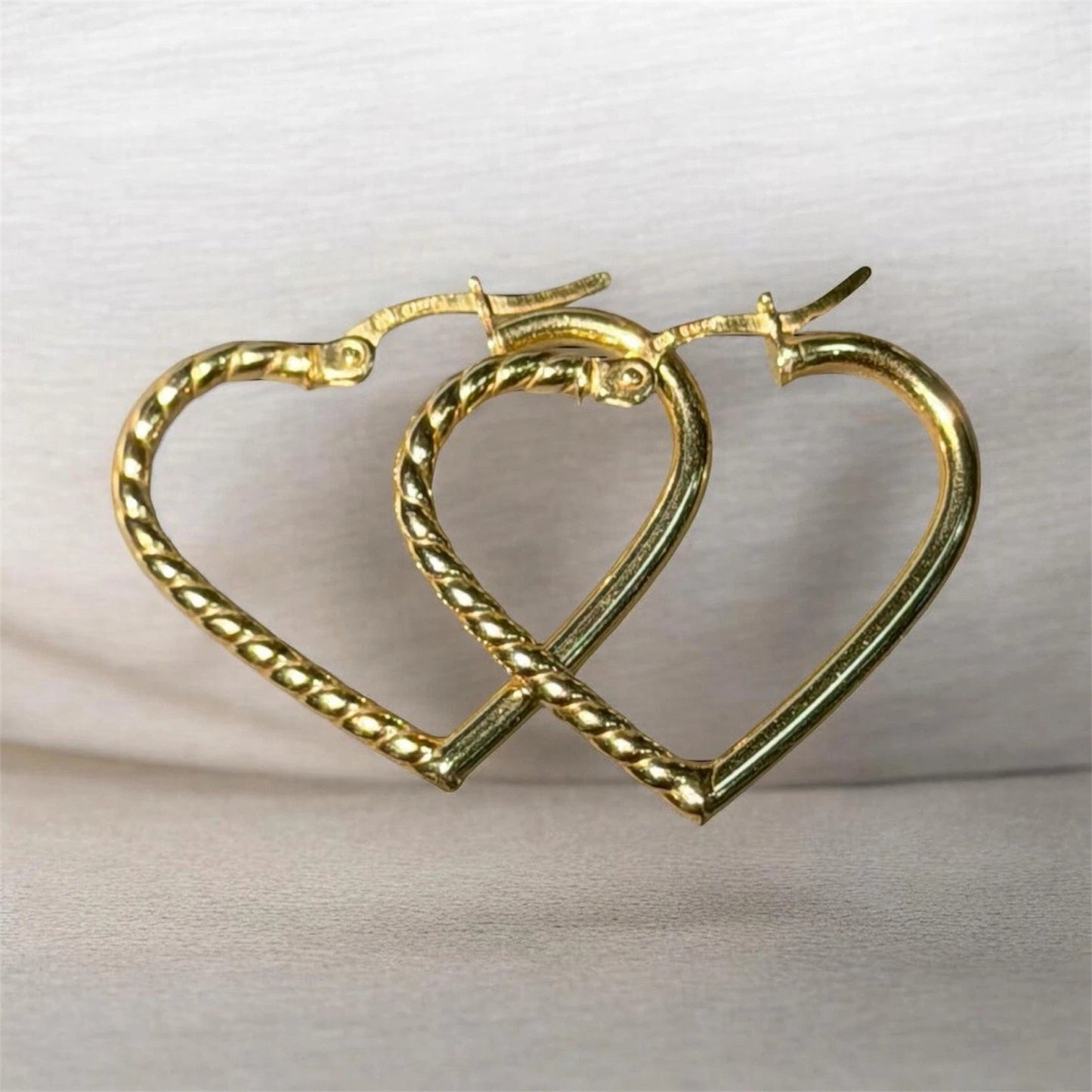 14K Real Gold Heart Hoop Earrings .90”