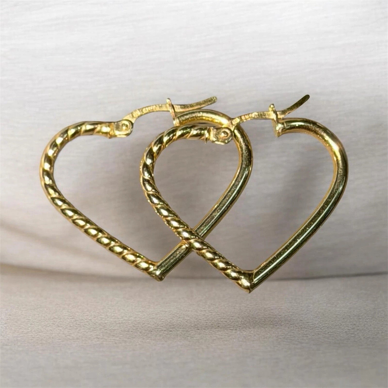 14K Real Gold Heart Hoop Earrings .90”