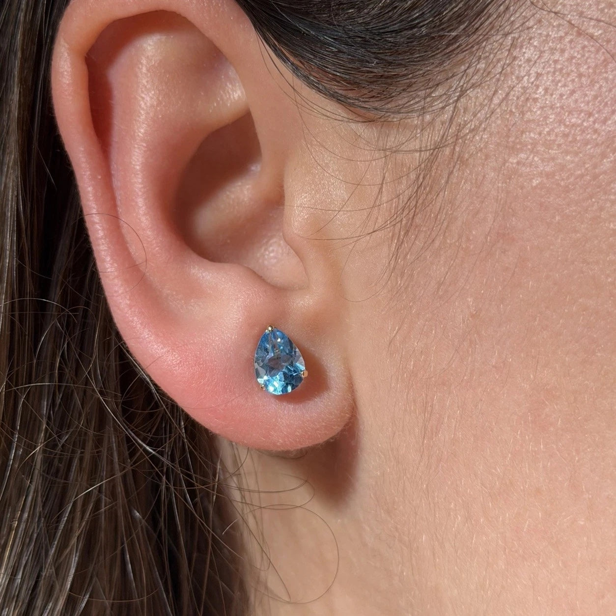 14K Real Gold Natural Topaz Pear Shape Earring Stud Push back fine jewelry