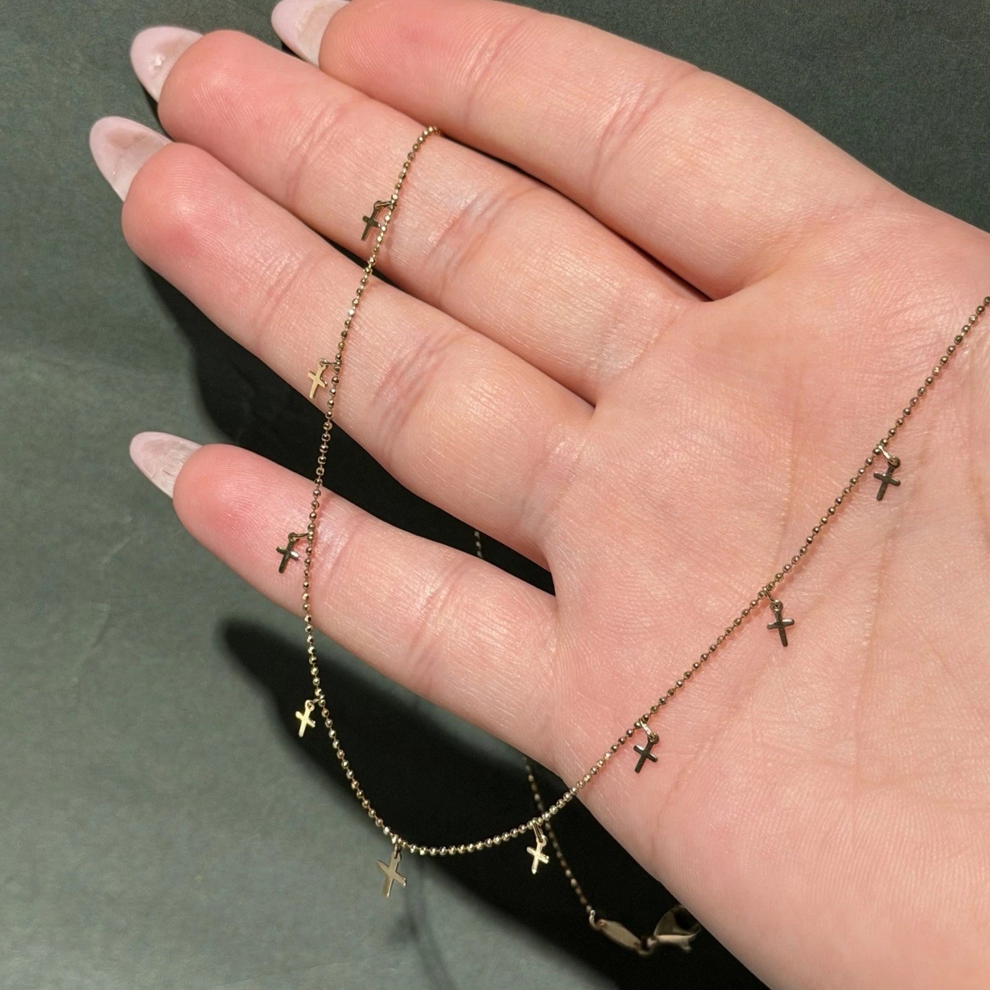 14K Solid Yellow Gold Dangling Cross Necklace 15-16-17”