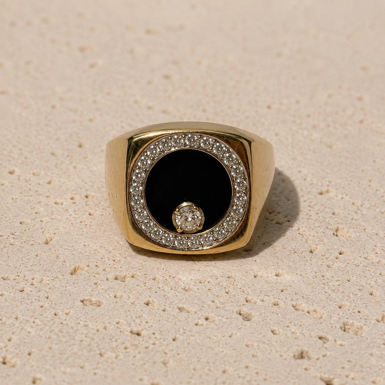 14K Unique Solid Gold Floating Diamond & Onyx Ring Size 10.75 Sizable 18.9g