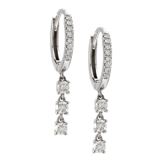 14K White Gol  Round Prong Natural Diamond Earring with drop diamonds