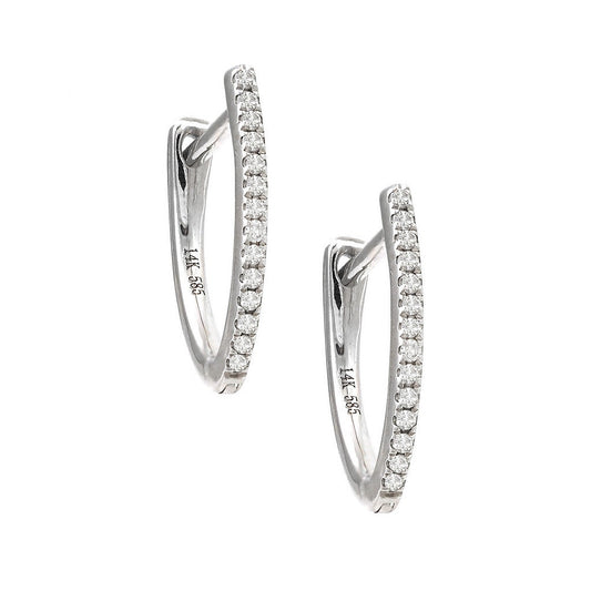 14K White Gold Natural Pave Diamond Huggies Earring13mm