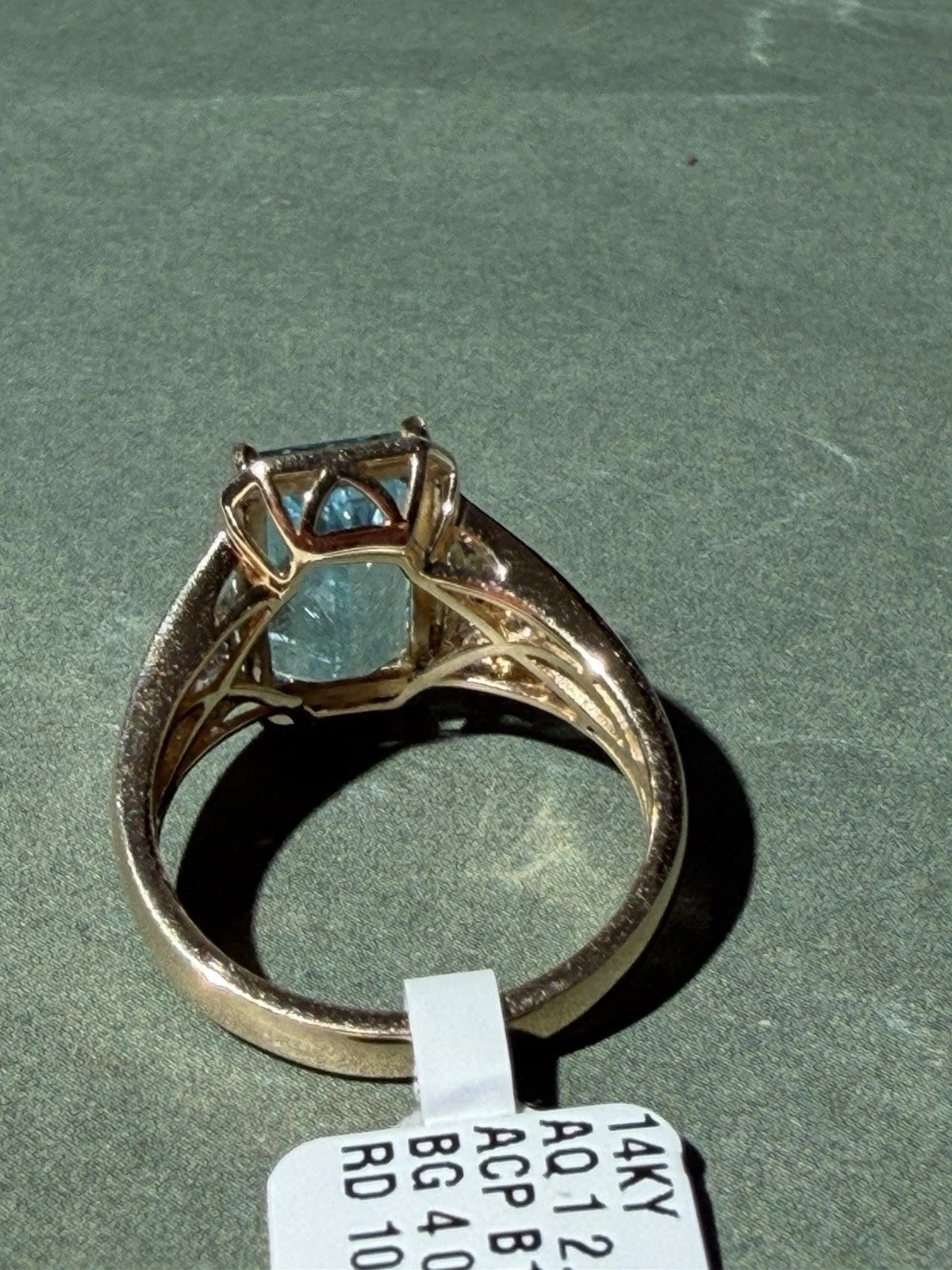 14K Yellow Gold Aquamarine & Natural Diamond Ring 2.77CT Emerald Cut Size 7