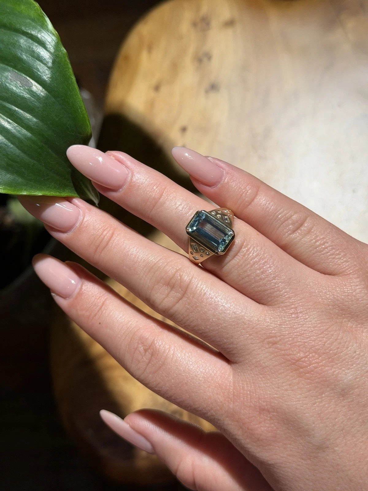 14K Yellow Gold Aquamarine & Natural Diamond Ring 2.77CT Emerald Cut Size 7