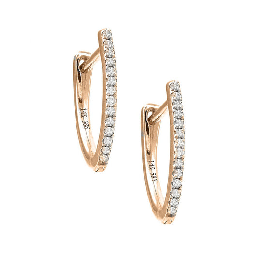 14K Yellow Gold Natural Pave Diamond Huggies Earring13mm